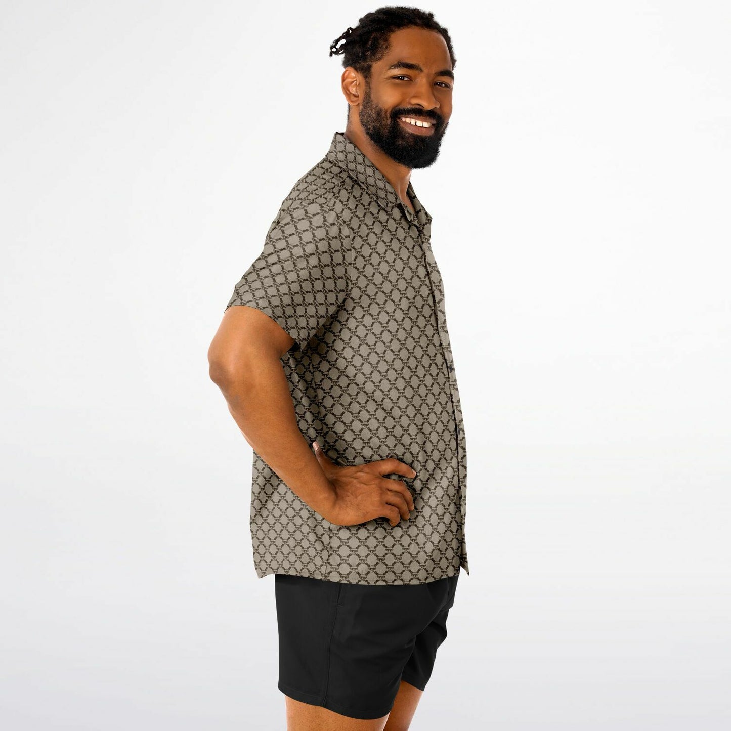 Mushroom Guzzi Spread Collar Short Sleeve Button-Down Shirt