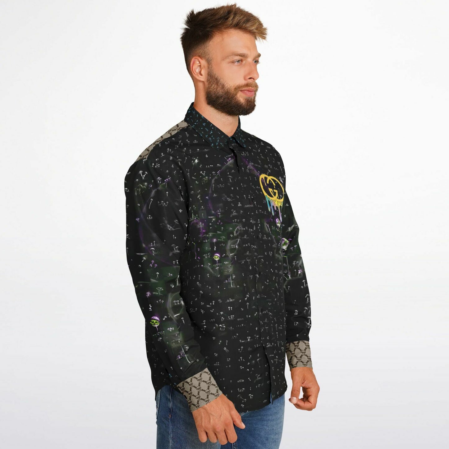 Mushroom Guzzi Long Sleeve Button Down Shirt
