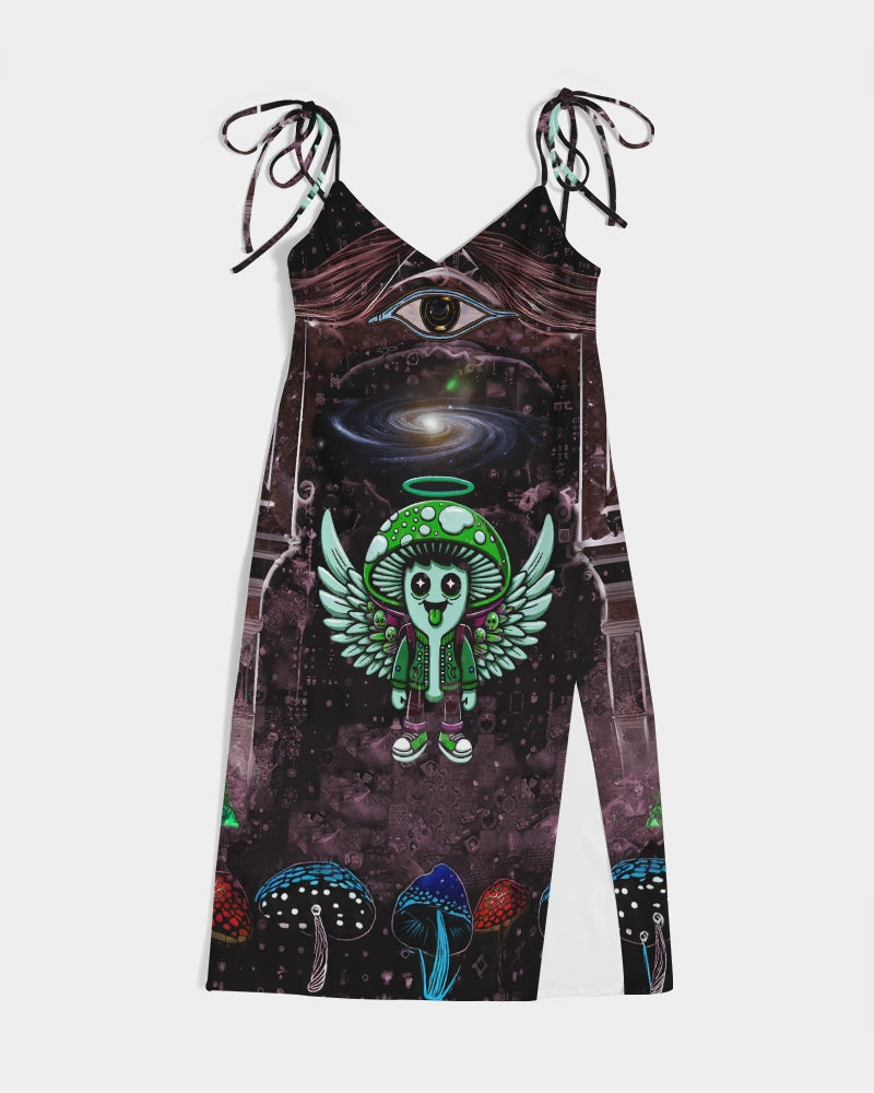 Happy Fungi Women's All-Over Print Tie Strap Split Dress