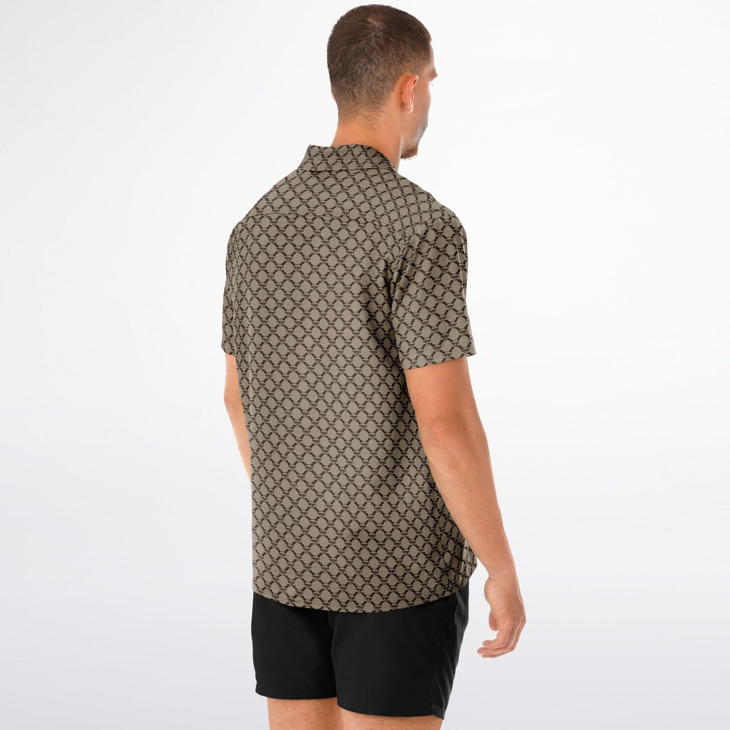 Mushroom Guzzi Spread Collar Short Sleeve Button-Down Shirt