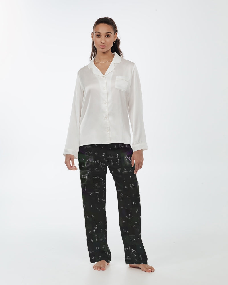 Mushroom Grid Women's Satin Pajama Pants