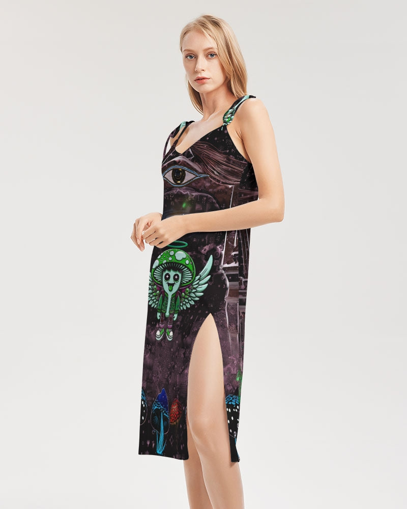 Happy Fungi Women's All-Over Print Tie Strap Split Dress