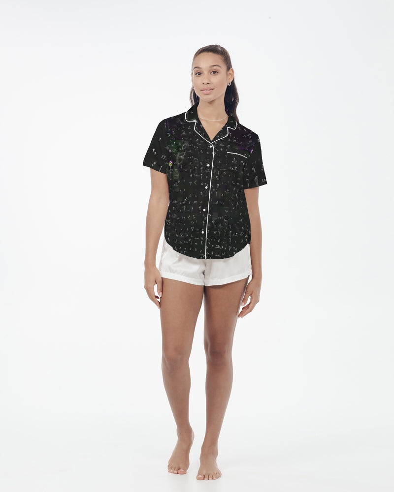 Mushroom Grid Women's Satin Short Sleeve Pajama Top