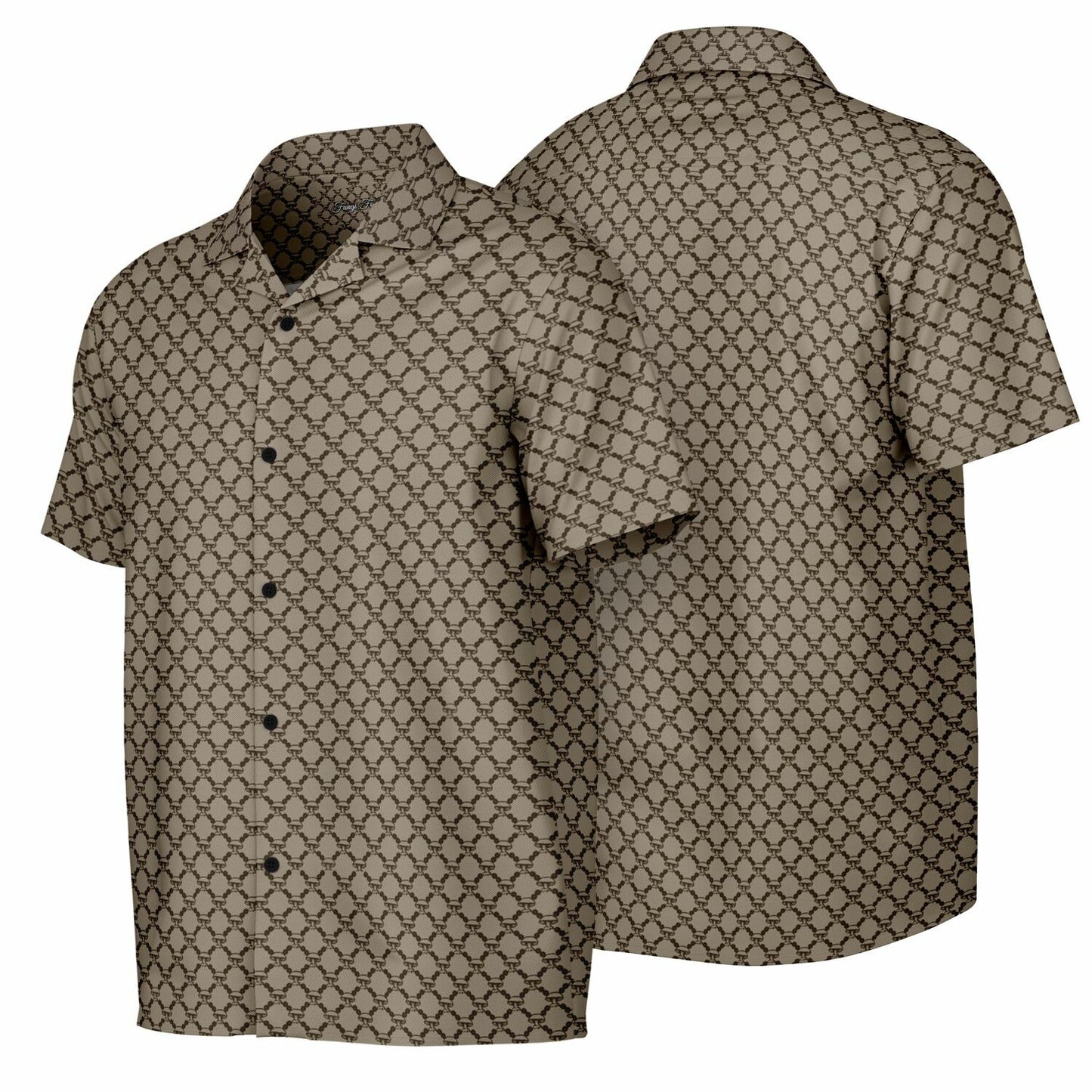 Mushroom Guzzi Spread Collar Short Sleeve Button-Down Shirt