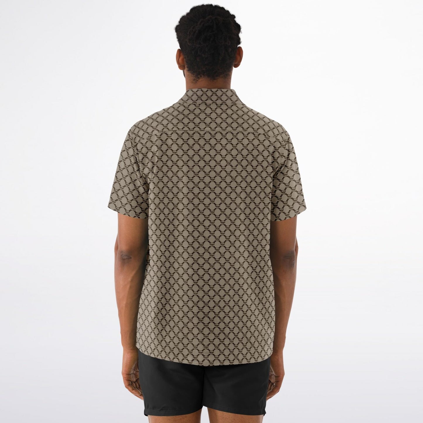 Mushroom Guzzi Spread Collar Short Sleeve Button-Down Shirt