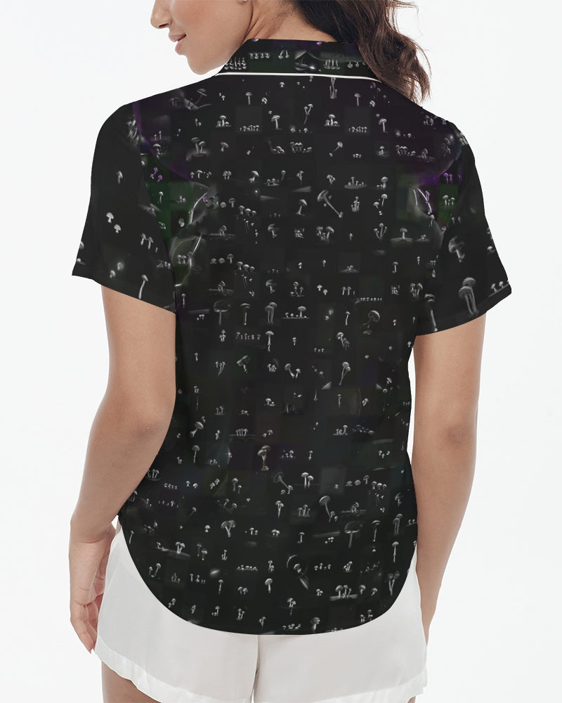 Mushroom Grid Women's Satin Short Sleeve Pajama Top