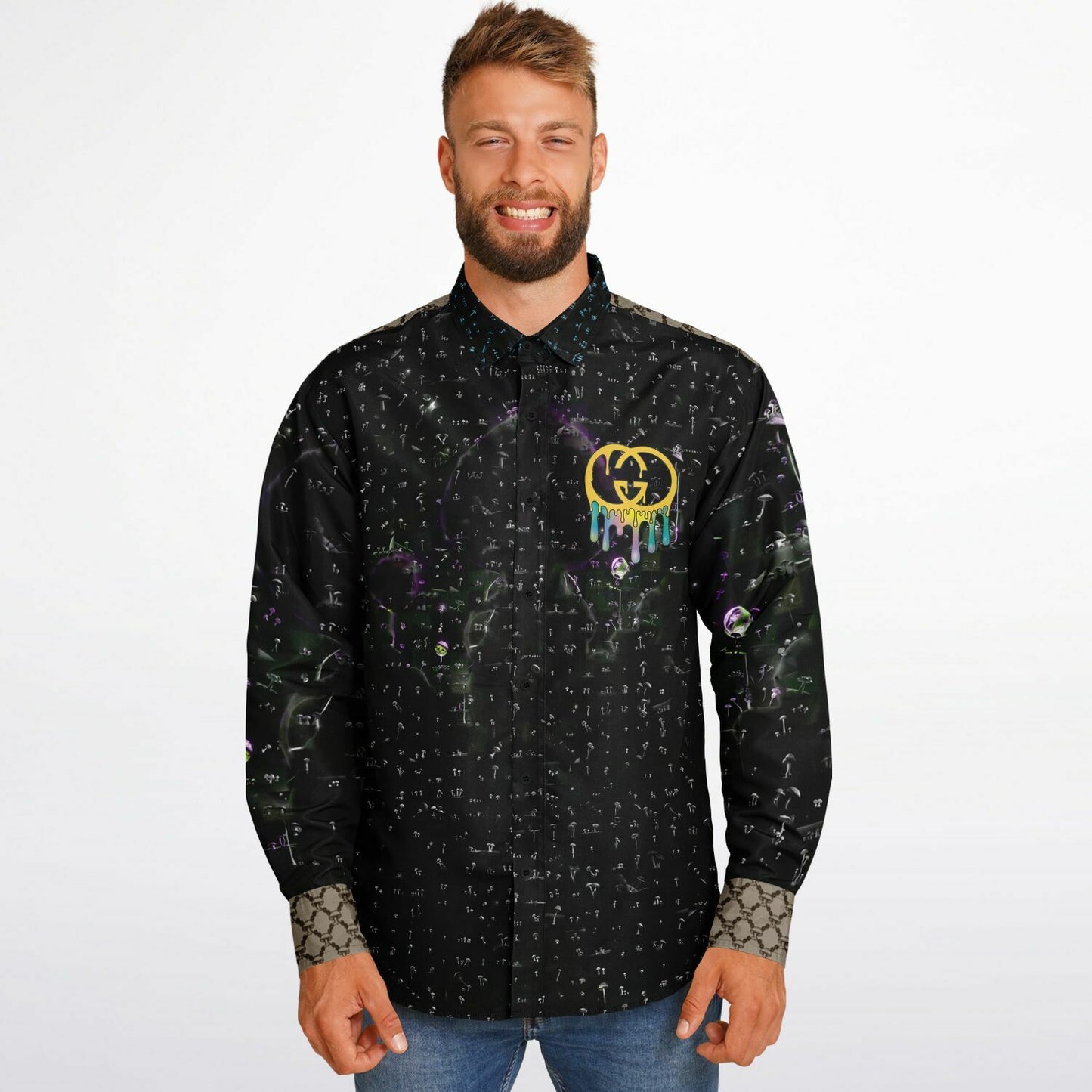 Mushroom Guzzi Long Sleeve Button Down Shirt
