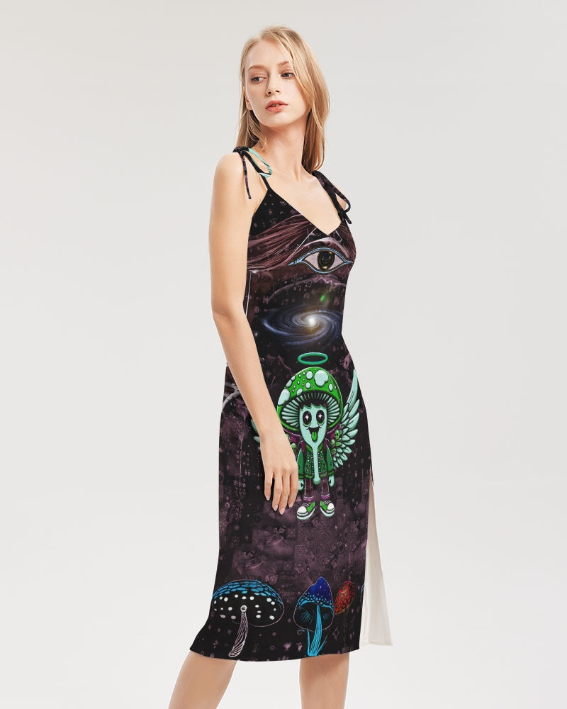 Happy Fungi Women's All-Over Print Tie Strap Split Dress