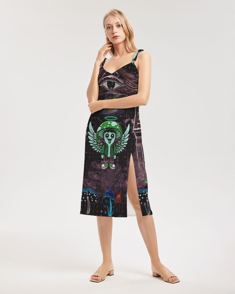 Happy Fungi Women's All-Over Print Tie Strap Split Dress