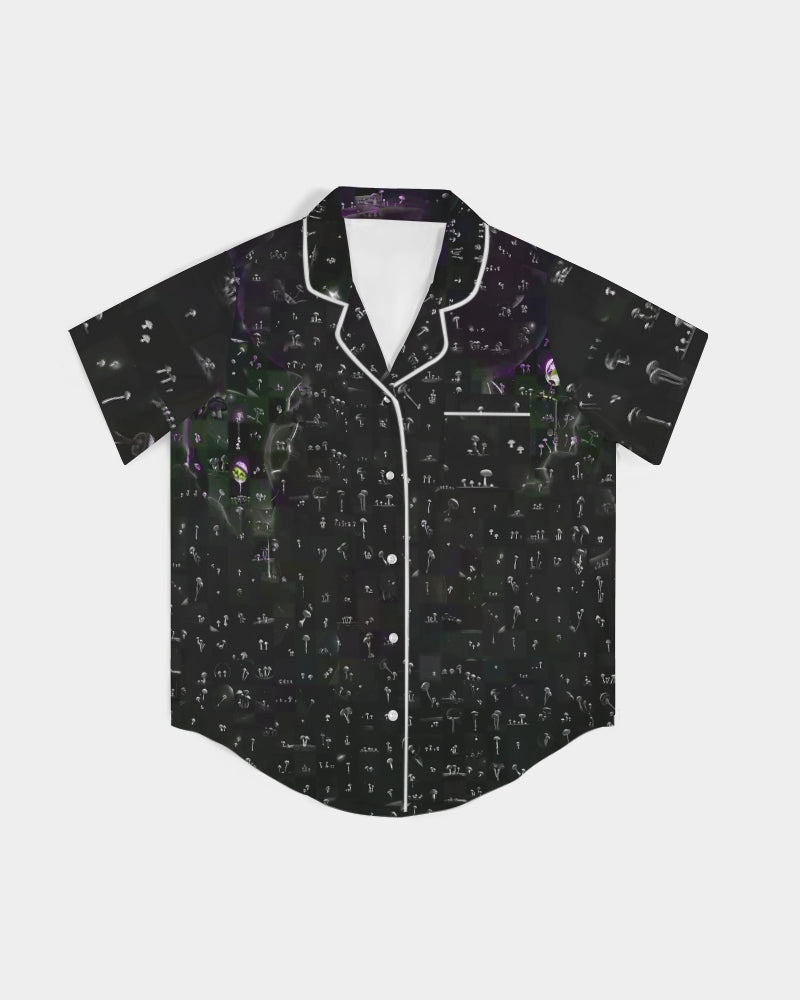 Mushroom Grid Women's Satin Short Sleeve Pajama Top