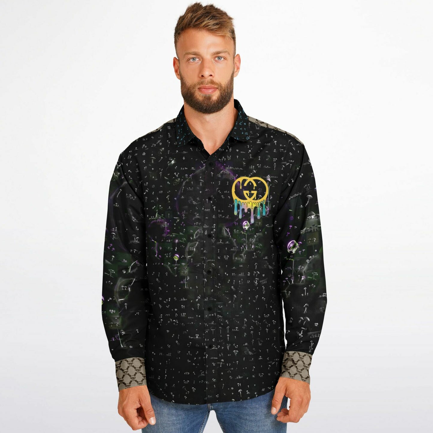 Mushroom Guzzi Long Sleeve Button Down Shirt