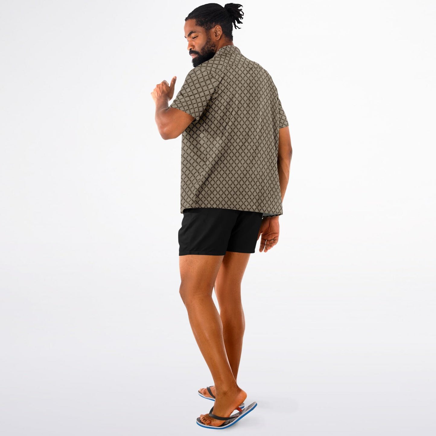 Mushroom Guzzi Spread Collar Short Sleeve Button-Down Shirt
