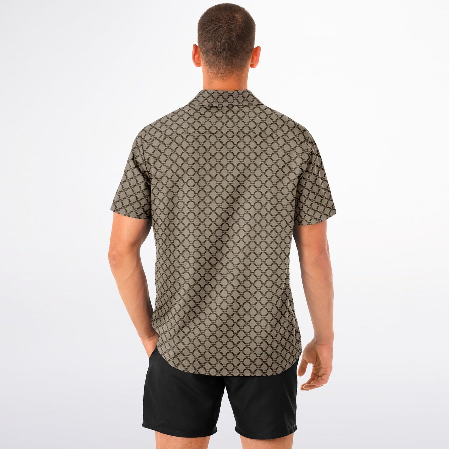 Mushroom Guzzi Spread Collar Short Sleeve Button-Down Shirt