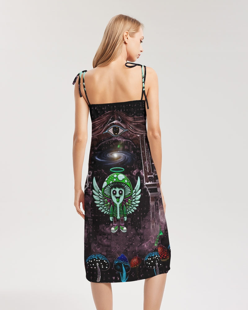 Happy Fungi Women's All-Over Print Tie Strap Split Dress