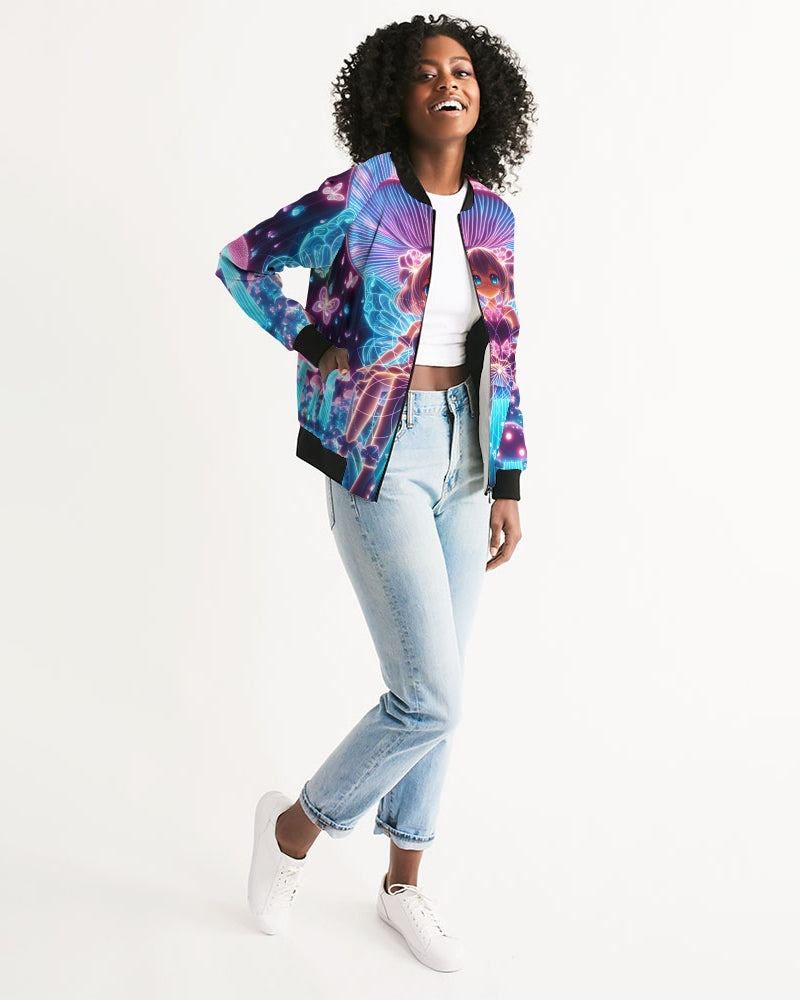 Pink Mushroom Girl Women's Bomber Jacket