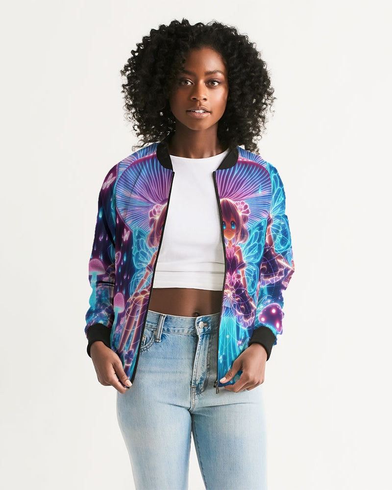 Pink Mushroom Girl Women's Bomber Jacket