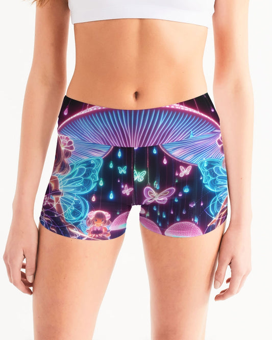 Pink Mushroom Girl Women's Mid-Rise Yoga Shorts