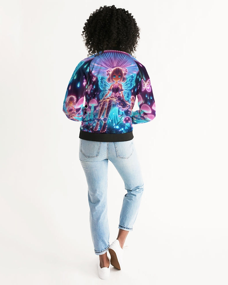 Pink Mushroom Girl Women's Bomber Jacket