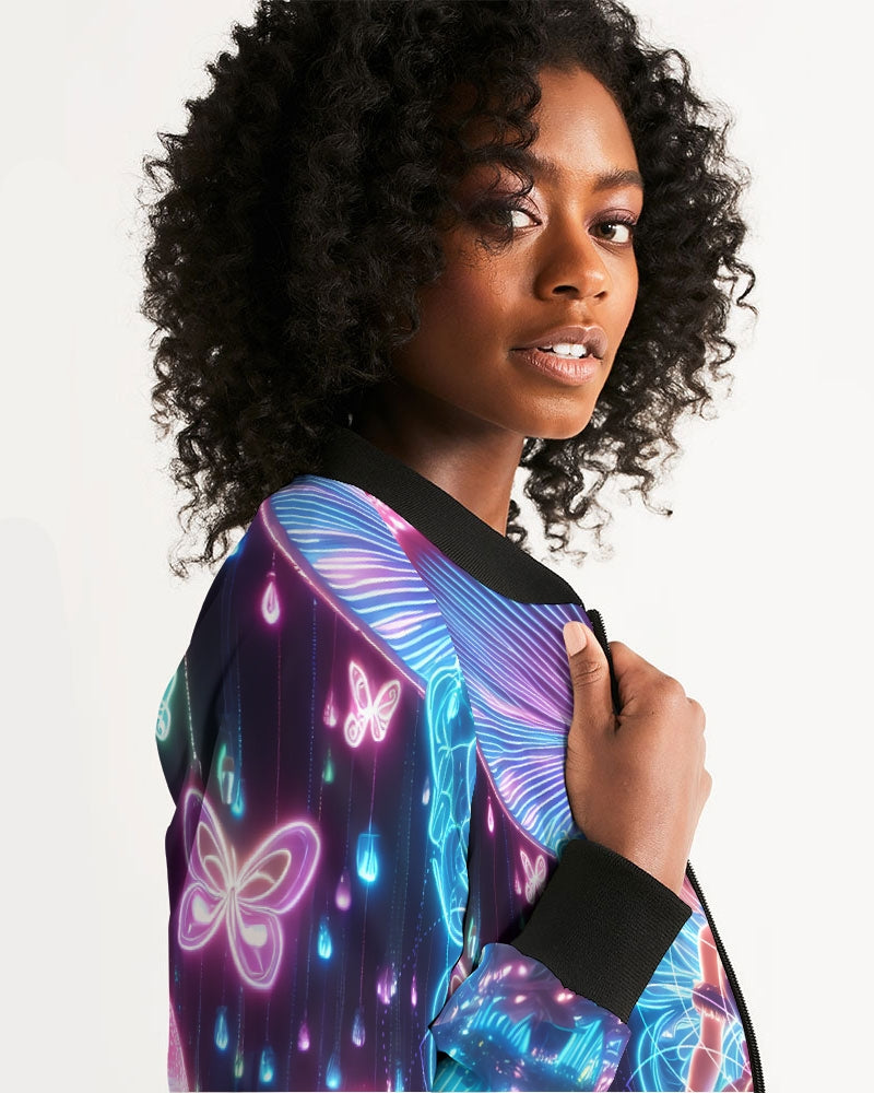 Pink Mushroom Girl Women's Bomber Jacket