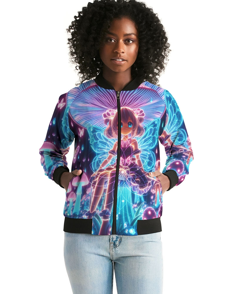 Pink Mushroom Girl Women's Bomber Jacket