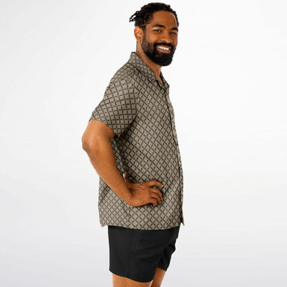 Mushroom Guzzi Spread Collar Short Sleeve Button-Down Shirt