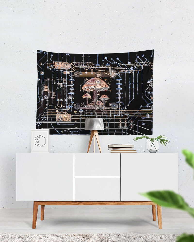 Mushroom Circuitry Dark Tapestry 80"x60"