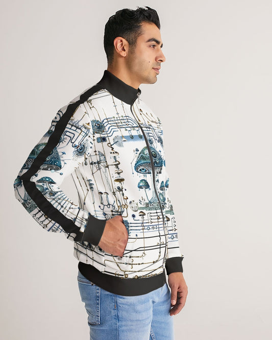 Mushroom Circuitry Men's All-Over Print Stripe Sleeve Track Jacket