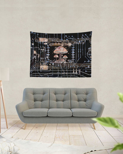 Mushroom Circuitry Dark Tapestry 80"x60"