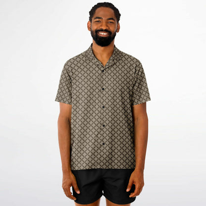 Mushroom Guzzi Spread Collar Short Sleeve Button-Down Shirt
