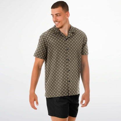 Mushroom Guzzi Spread Collar Short Sleeve Button-Down Shirt