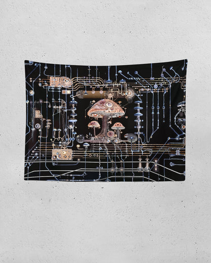 Mushroom Circuitry Dark Tapestry 80"x60"