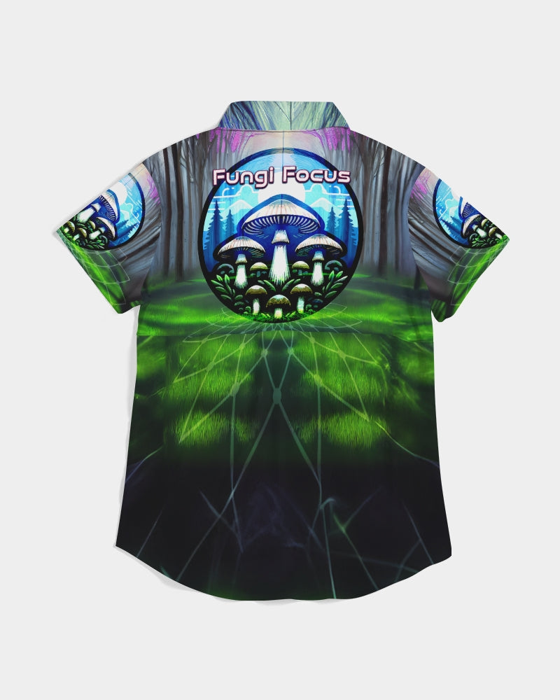 Fungi Focus Forest Women's Short Sleeve Button Up