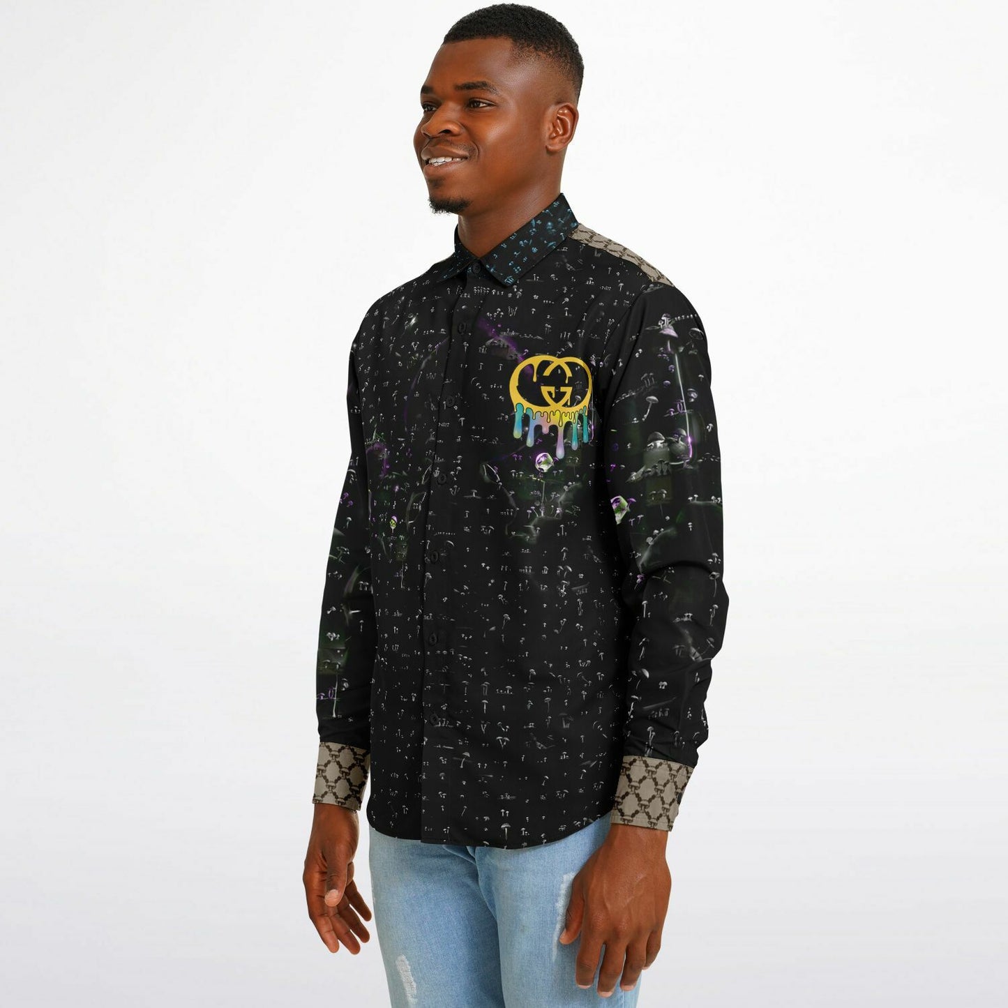 Mushroom Guzzi Long Sleeve Button Down Shirt