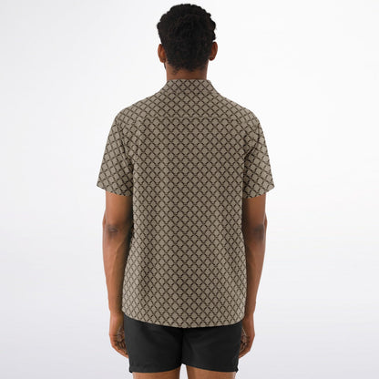 Mushroom Guzzi Spread Collar Short Sleeve Button-Down Shirt