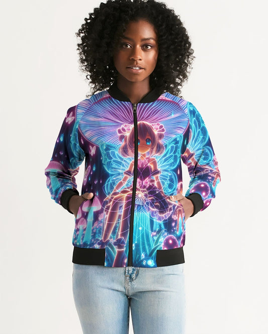 Pink Mushroom Girl Women's Bomber Jacket